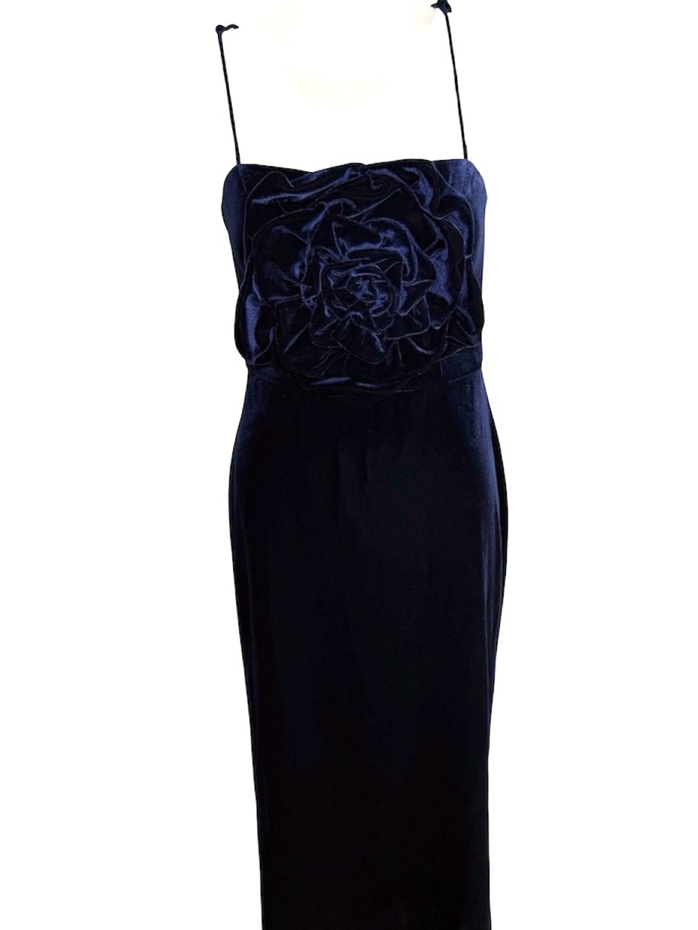 Betsy & Adam Navy Rosette Velvet Midi Dress NWT Size 6 Holiday Party Sheath